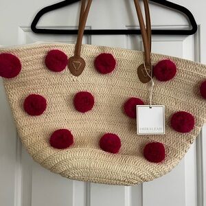 Shiraleah Cream and Hot Pink Pom Pom Tote Bag (new with tag)